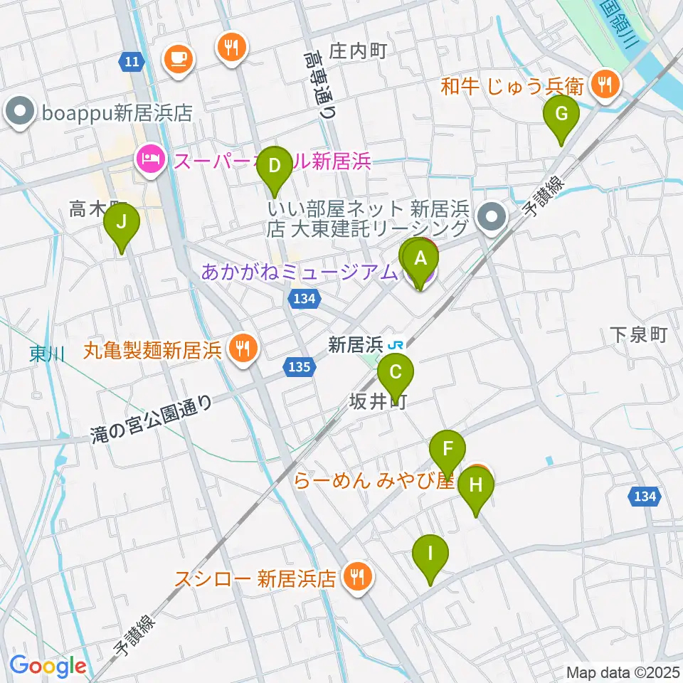 あかがねミュージアム周辺のカフェ一覧地図