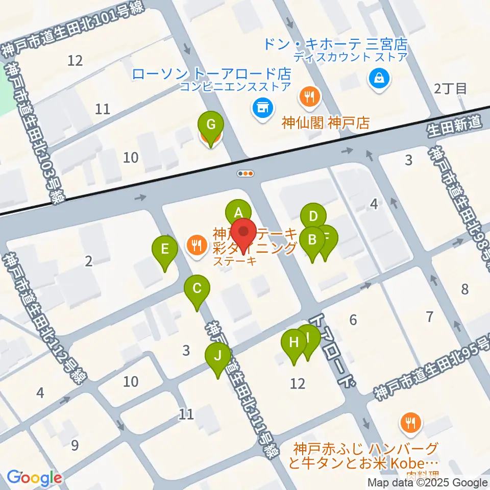 神戸へラバラウンジ周辺のカフェ一覧地図
