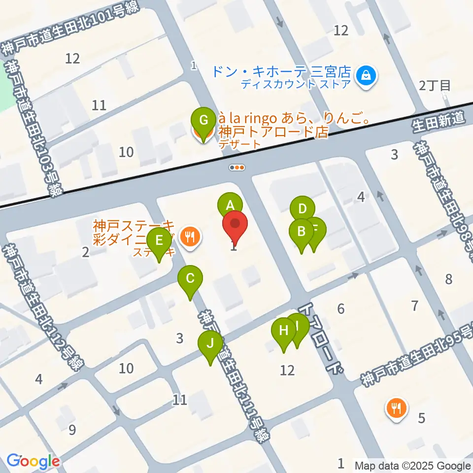 神戸へラバラウンジ周辺のカフェ一覧地図