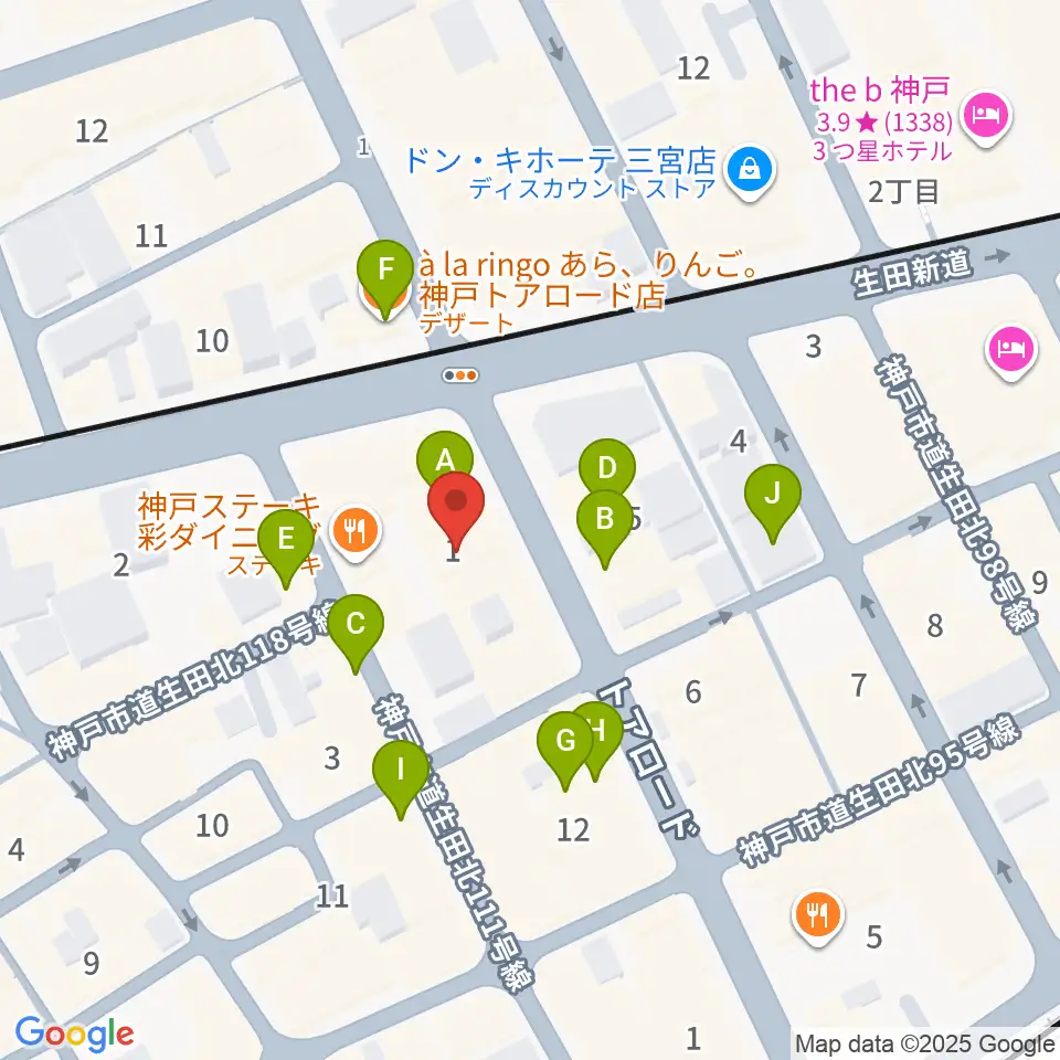 神戸へラバラウンジ周辺のカフェ一覧地図
