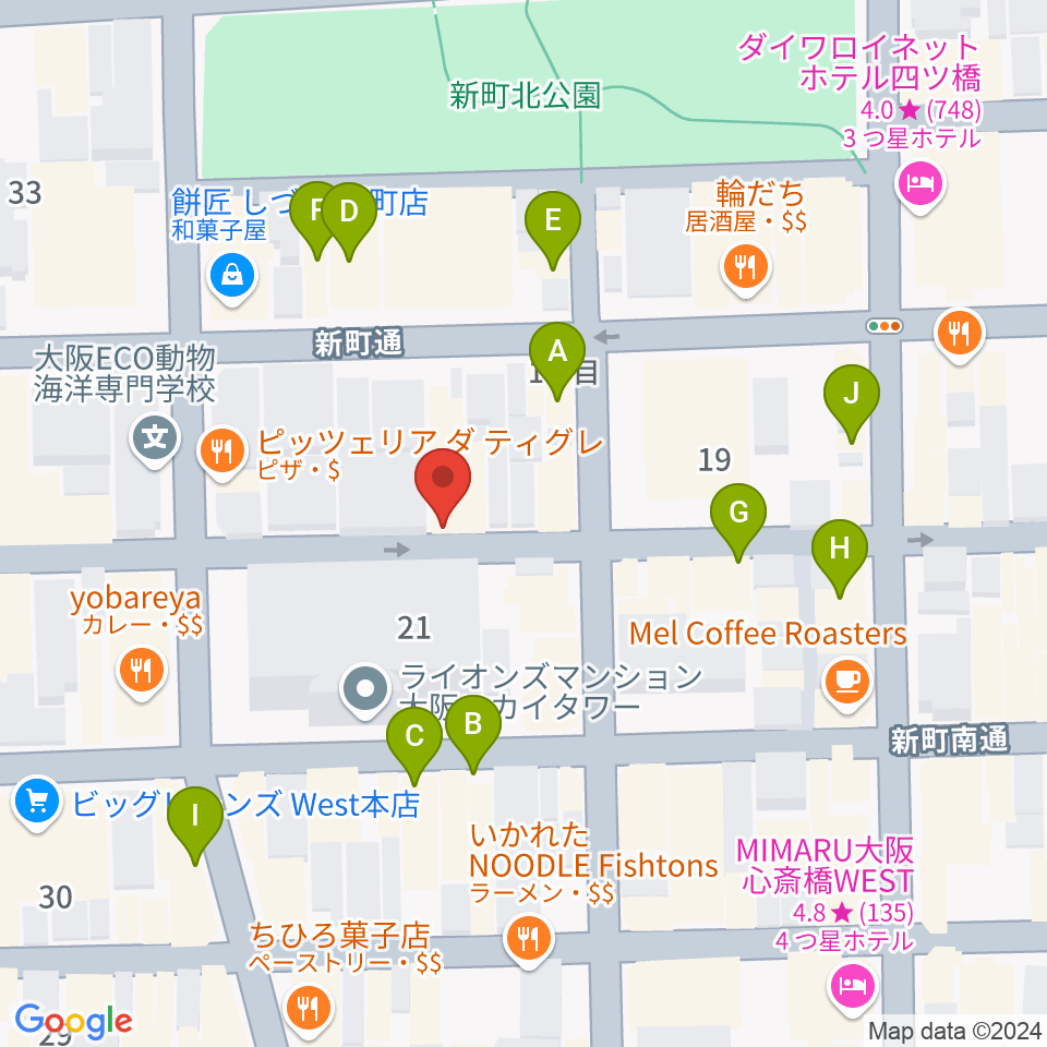 大阪スクールオブミュージック専門学校周辺のカフェ一覧地図