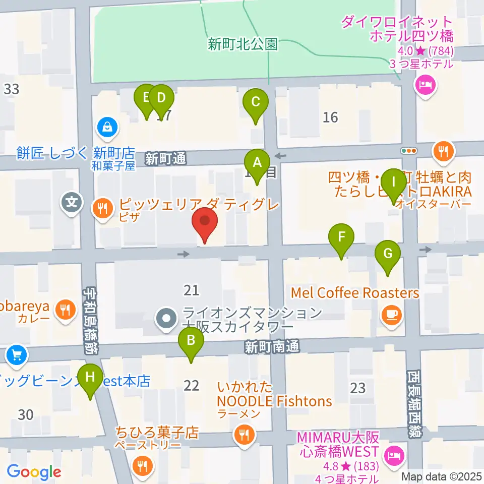 大阪スクールオブミュージック専門学校周辺のカフェ一覧地図