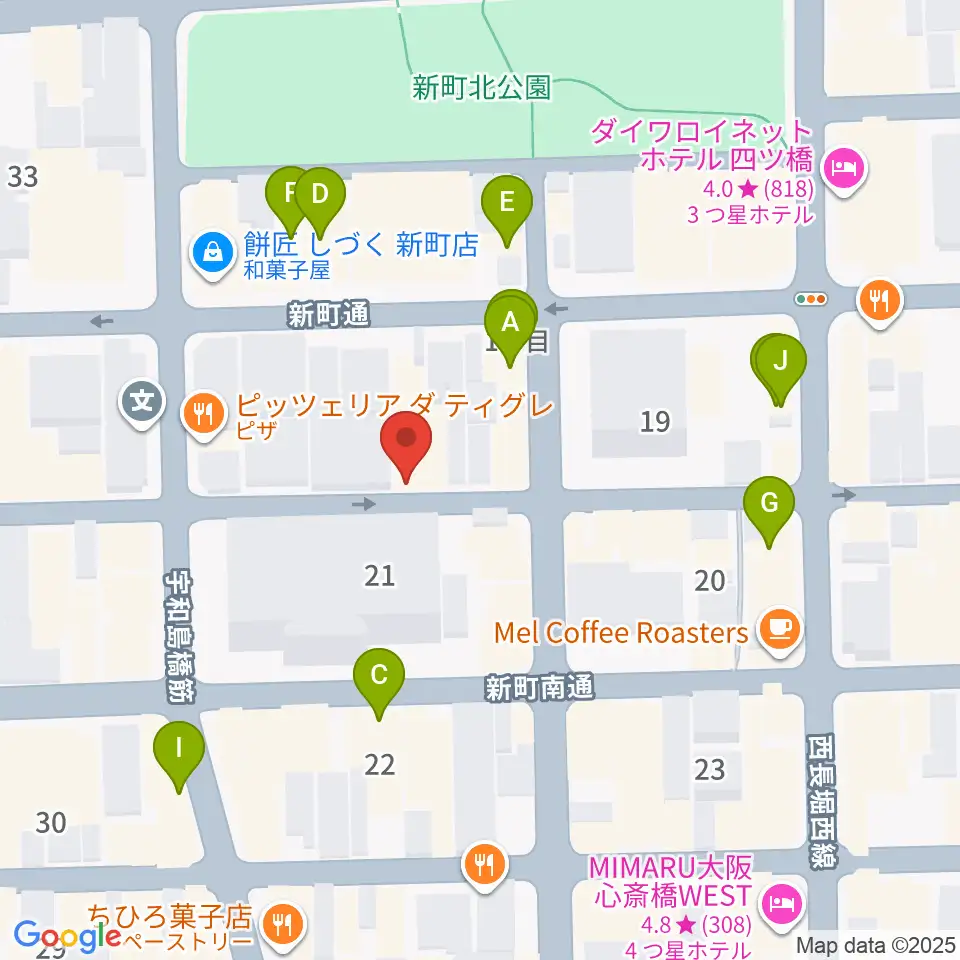 大阪スクールオブミュージック専門学校周辺のカフェ一覧地図