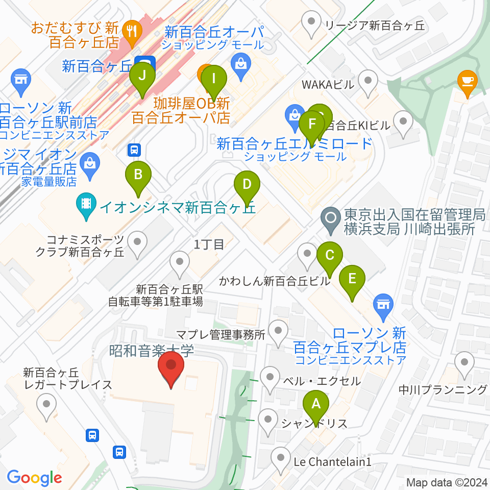 昭和音楽大学周辺のカフェ一覧地図