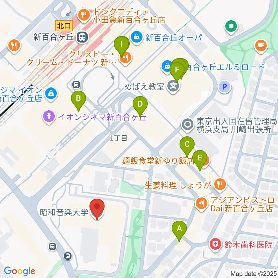 昭和音楽大学周辺のカフェ一覧地図