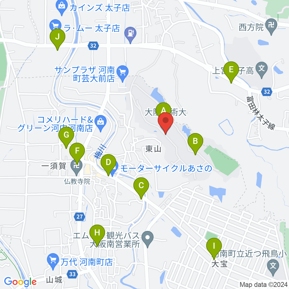 大阪芸術大学周辺のカフェ一覧地図