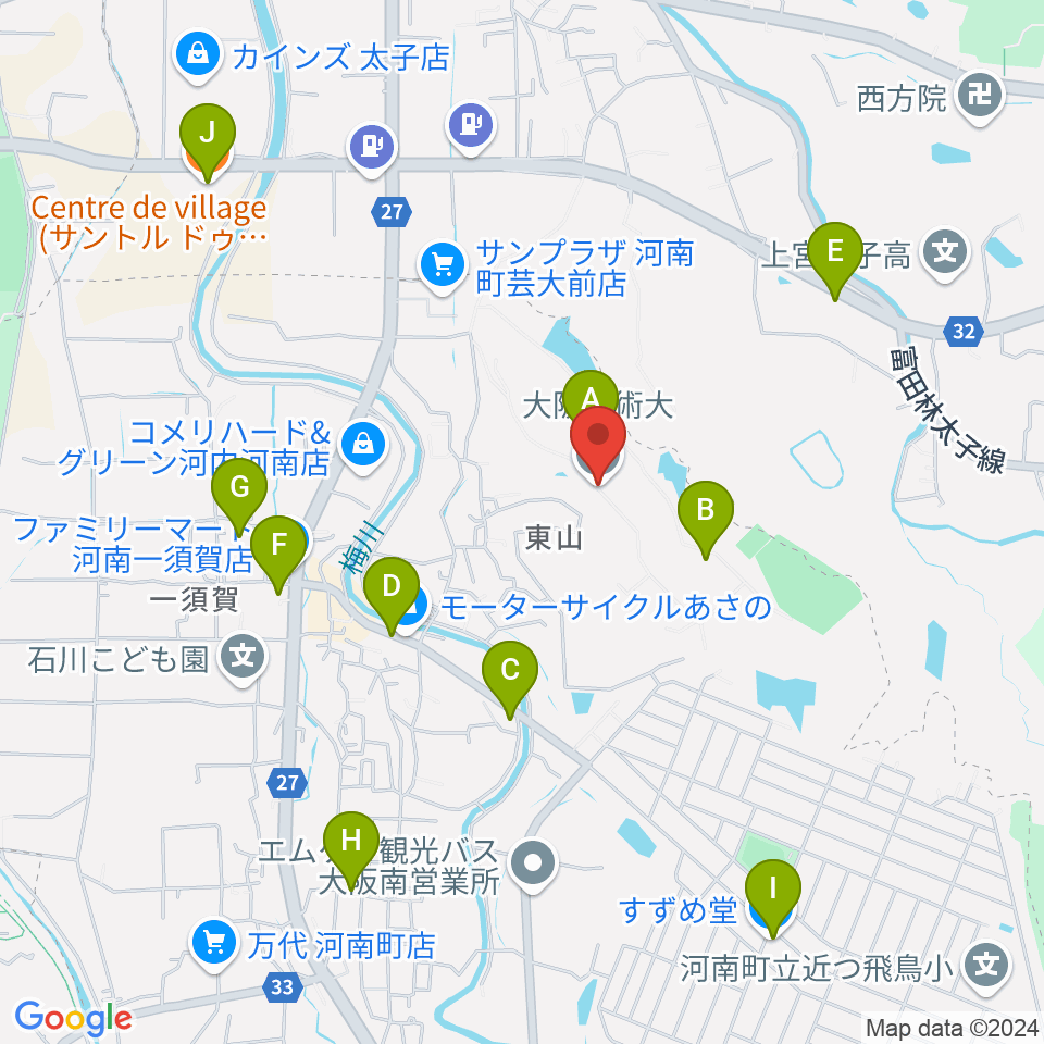 大阪芸術大学周辺のカフェ一覧地図