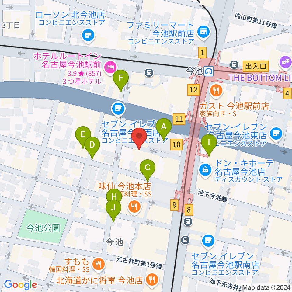 今池バレンタインドライブ周辺のカフェ一覧地図