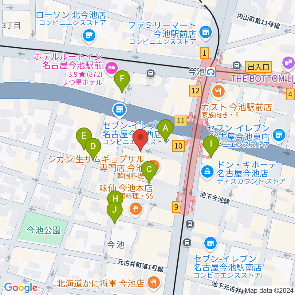 今池バレンタインドライブ周辺のカフェ一覧地図