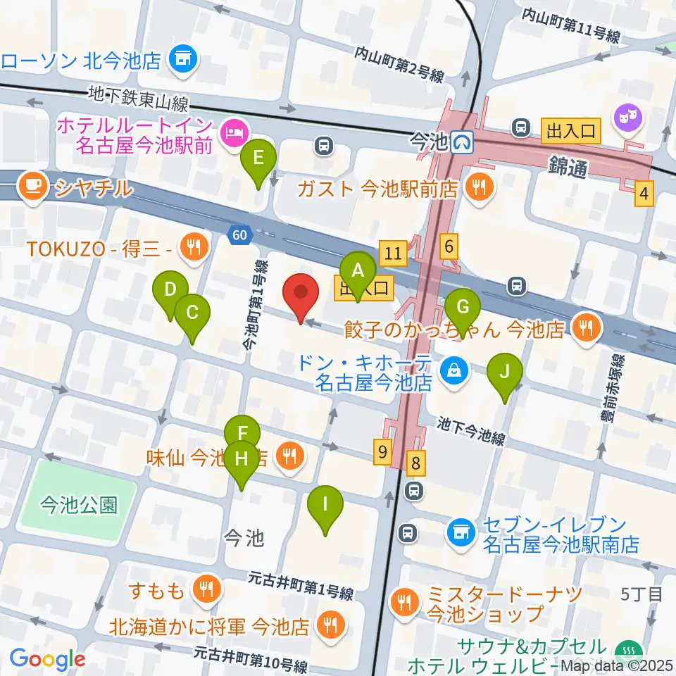 今池バレンタインドライブ周辺のカフェ一覧地図
