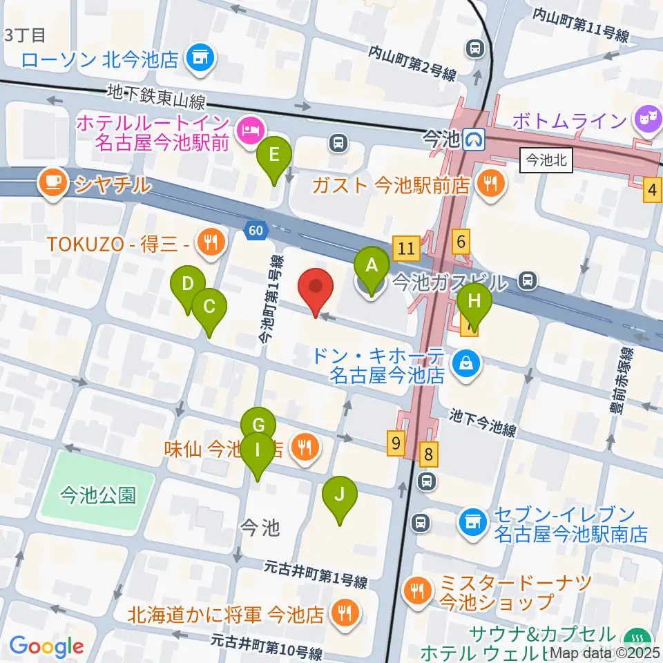 今池バレンタインドライブ周辺のカフェ一覧地図