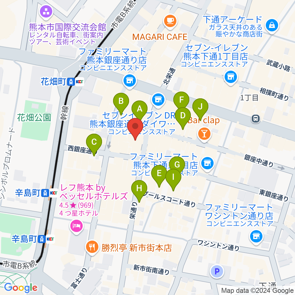 熊本ケンレノン周辺のカフェ一覧地図