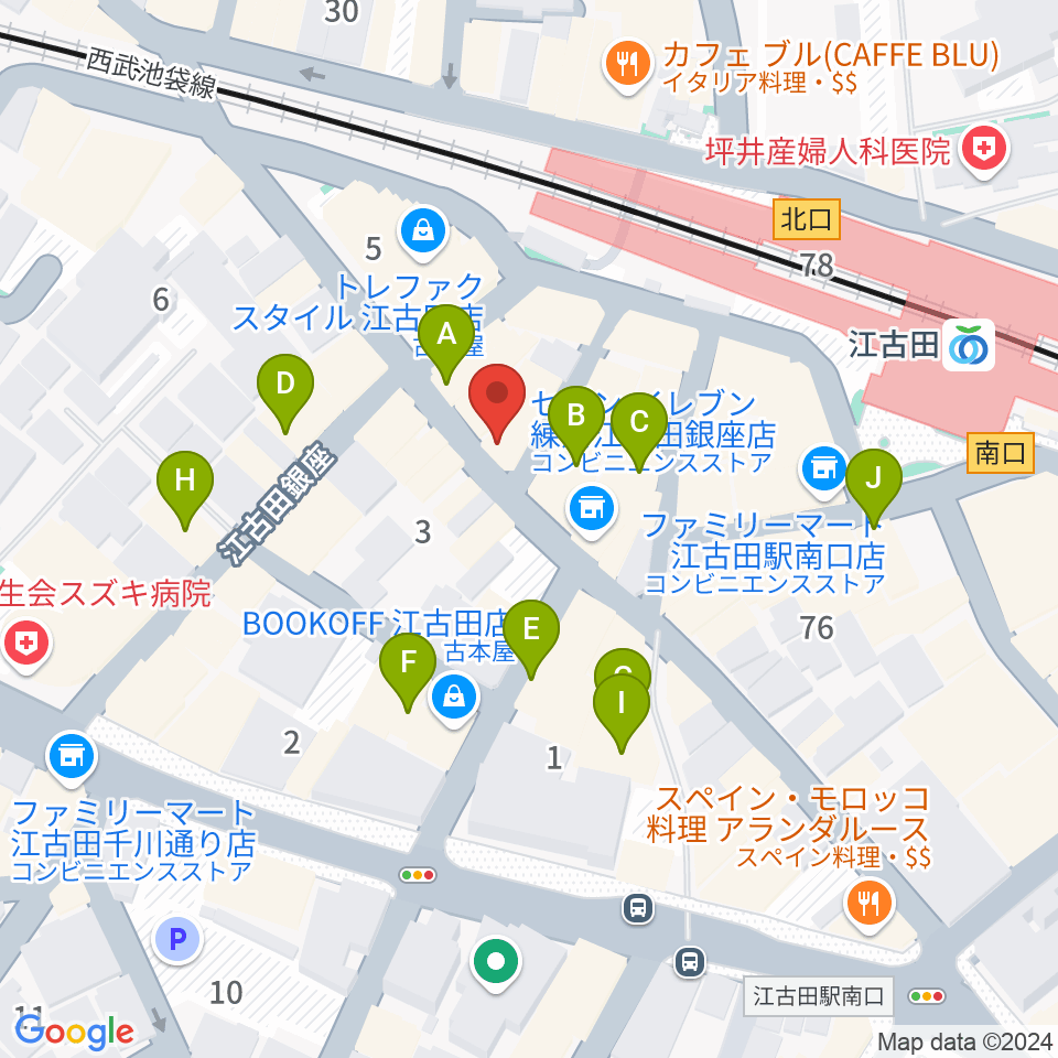 江古田そるとぴーなつ周辺のカフェ一覧地図