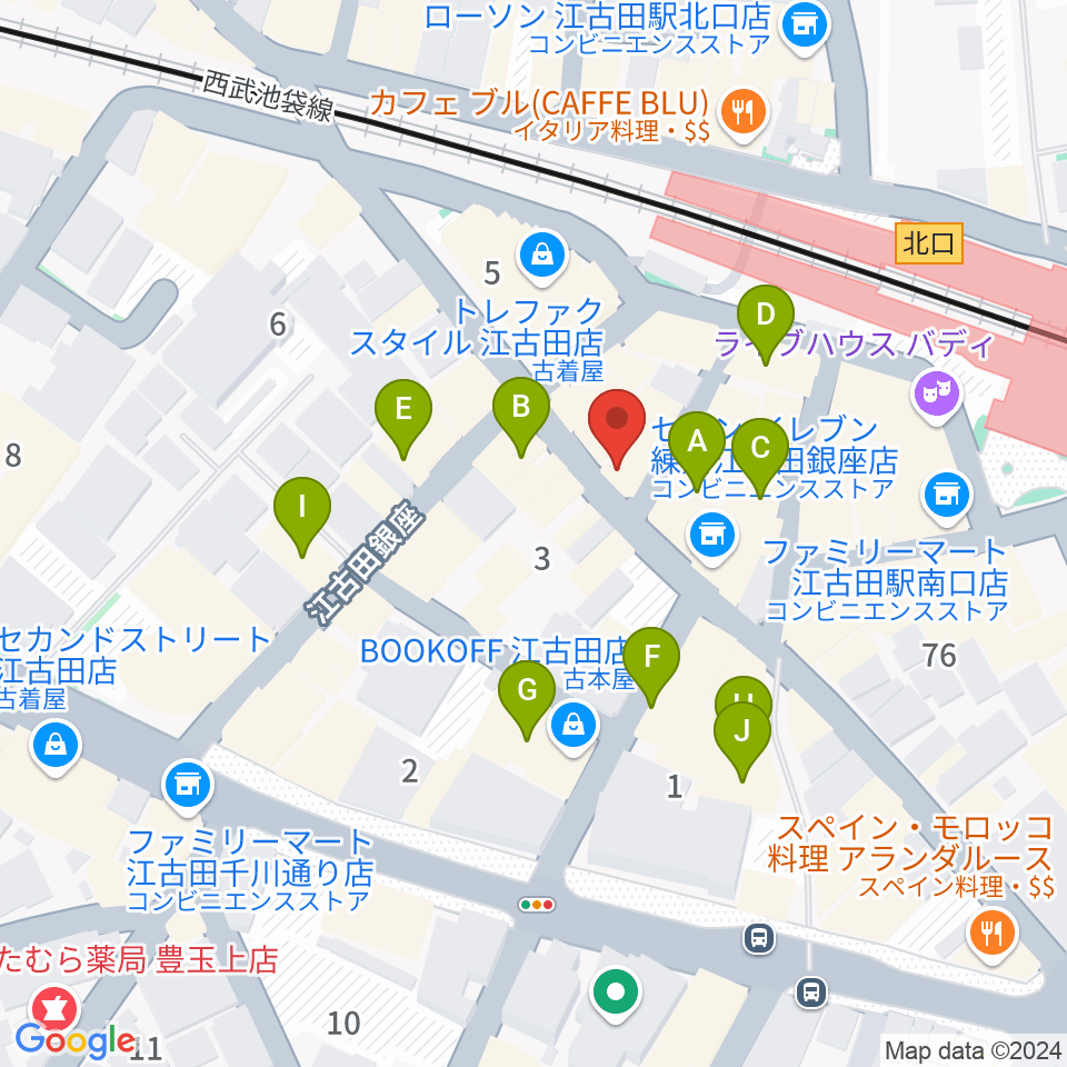 江古田そるとぴーなつ周辺のカフェ一覧地図