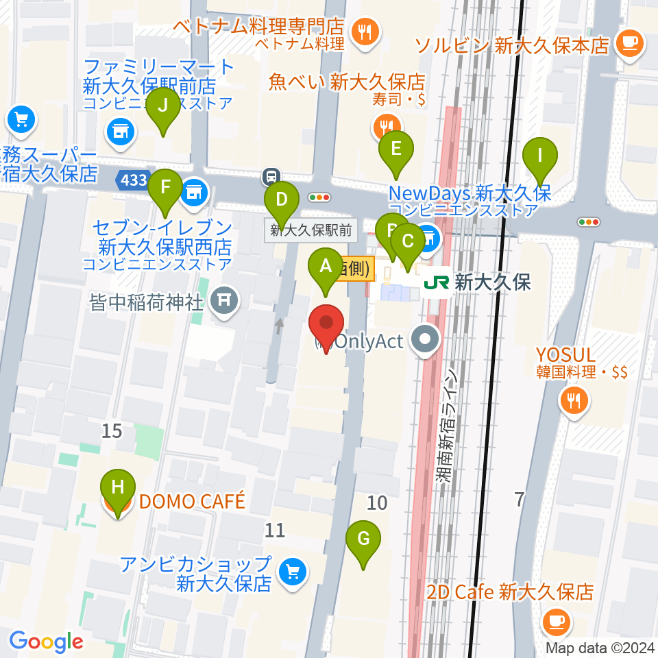 大久保管楽器店周辺のカフェ一覧地図