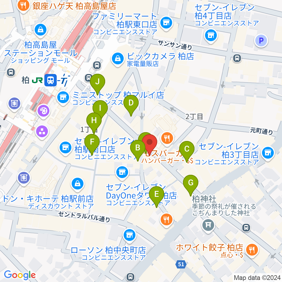 柏Studio WUU周辺のカフェ一覧地図