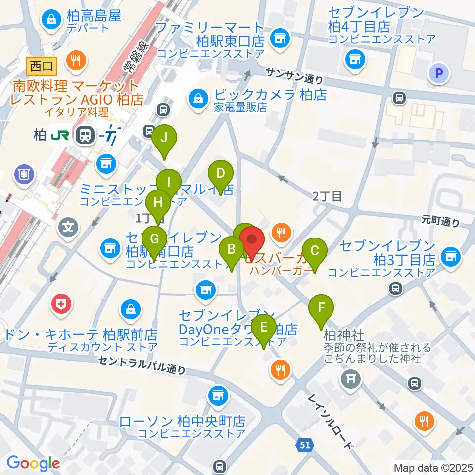 柏Studio WUU周辺のカフェ一覧地図