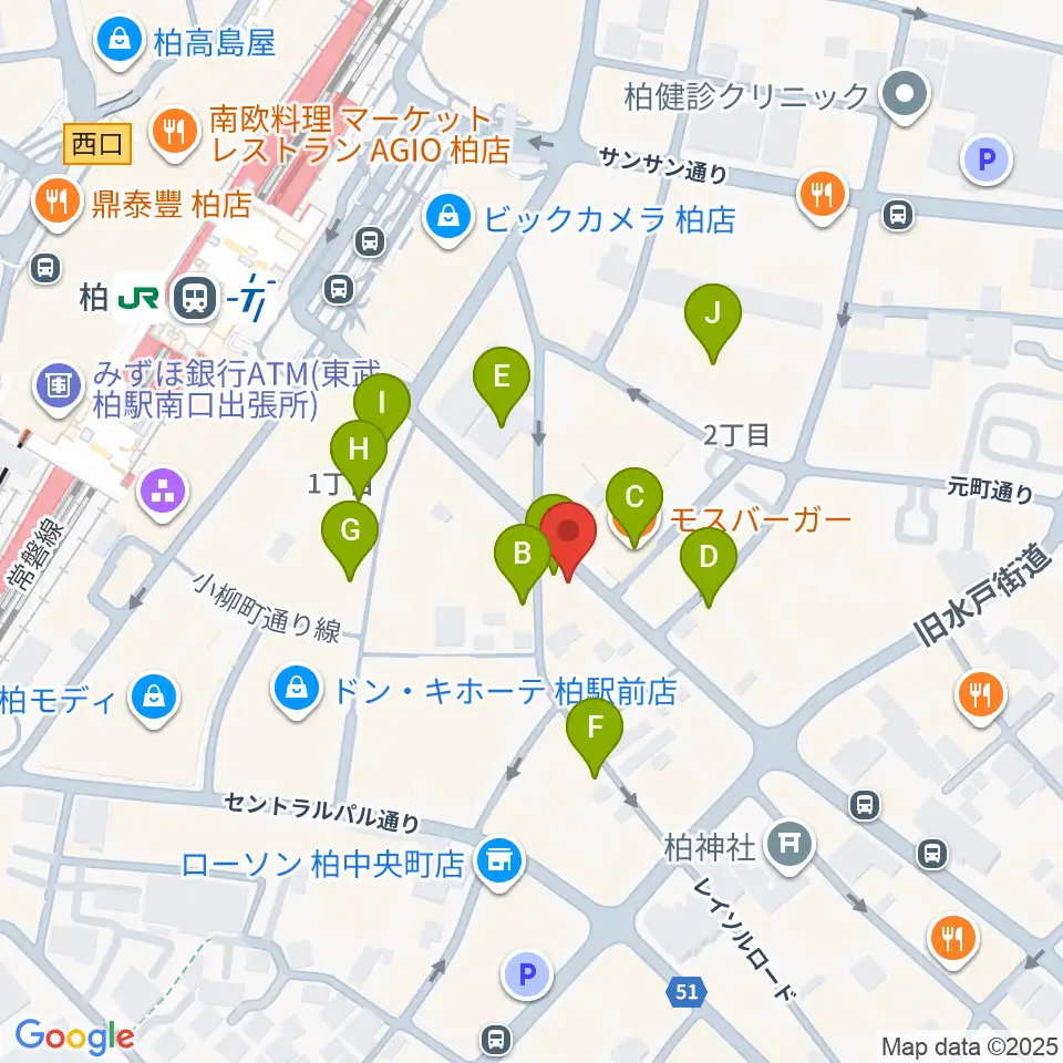 柏Studio WUU周辺のカフェ一覧地図