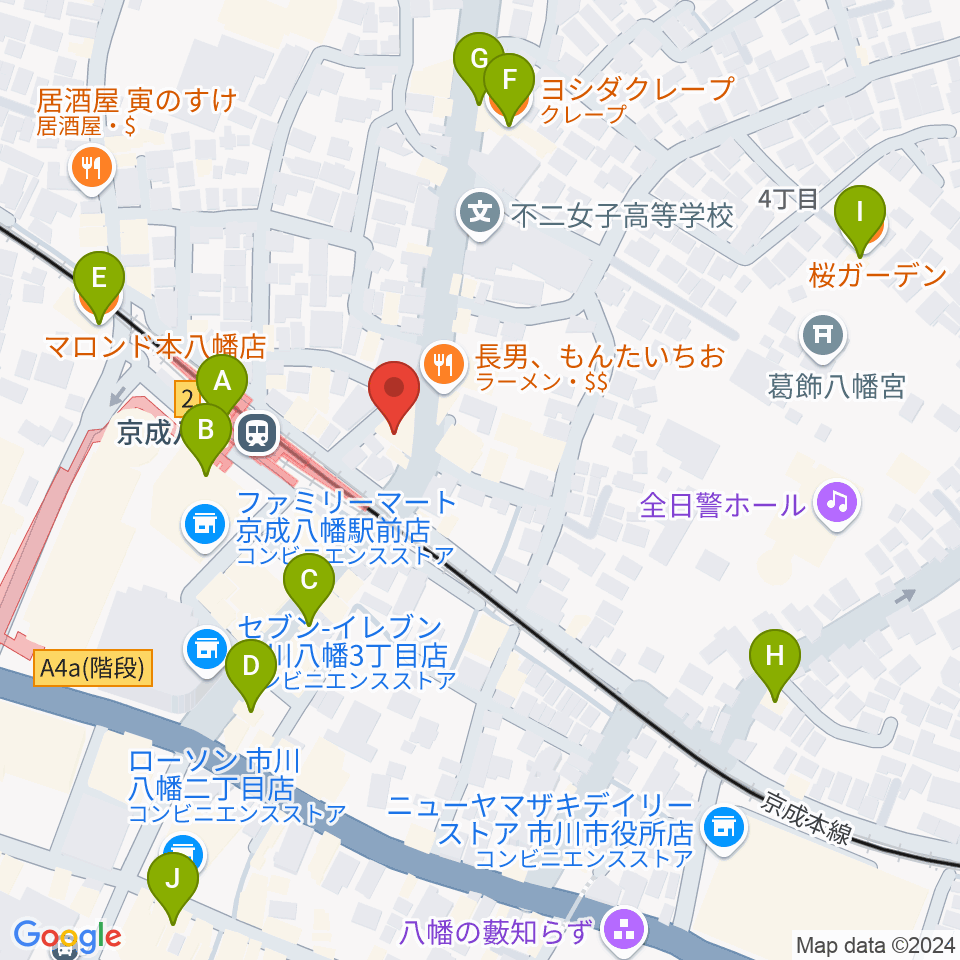 本八幡ルート14周辺のカフェ一覧地図