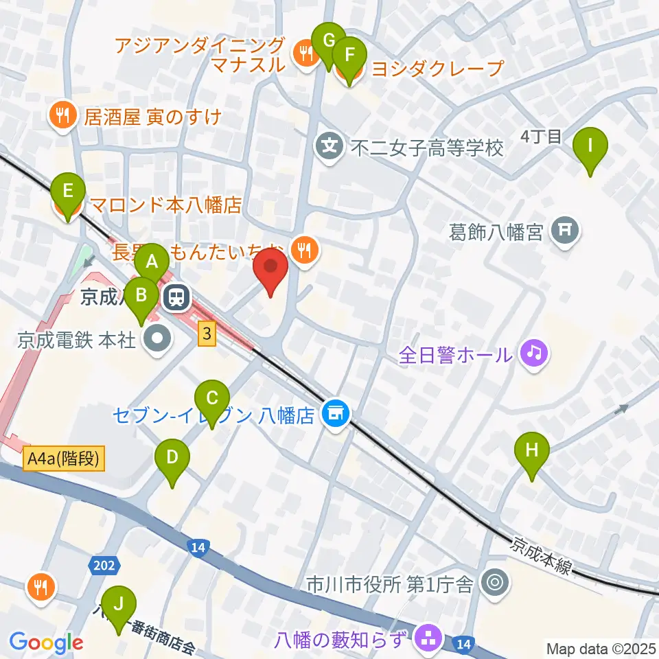 本八幡ルート14周辺のカフェ一覧地図