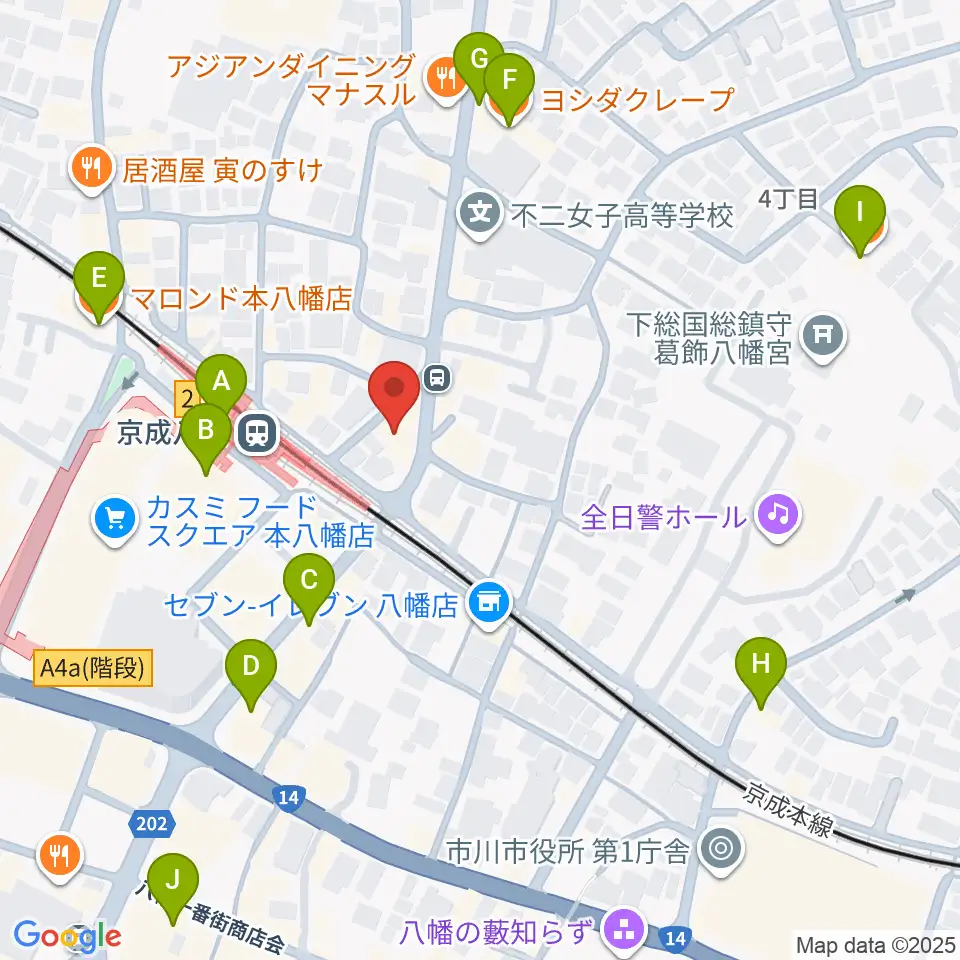 本八幡ルート14周辺のカフェ一覧地図