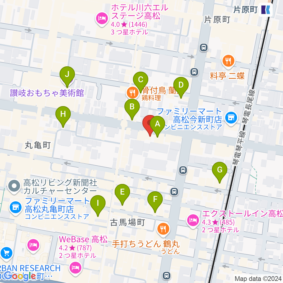 高松スタジオナッシュビル周辺のカフェ一覧地図