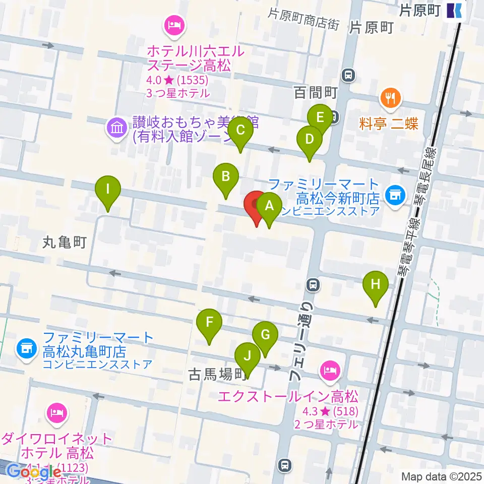 高松スタジオナッシュビル周辺のカフェ一覧地図