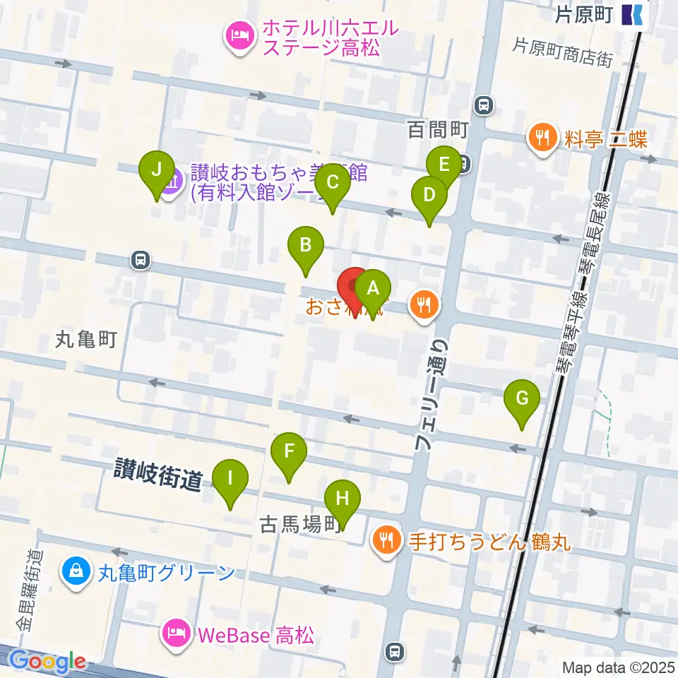 高松スタジオナッシュビル周辺のカフェ一覧地図