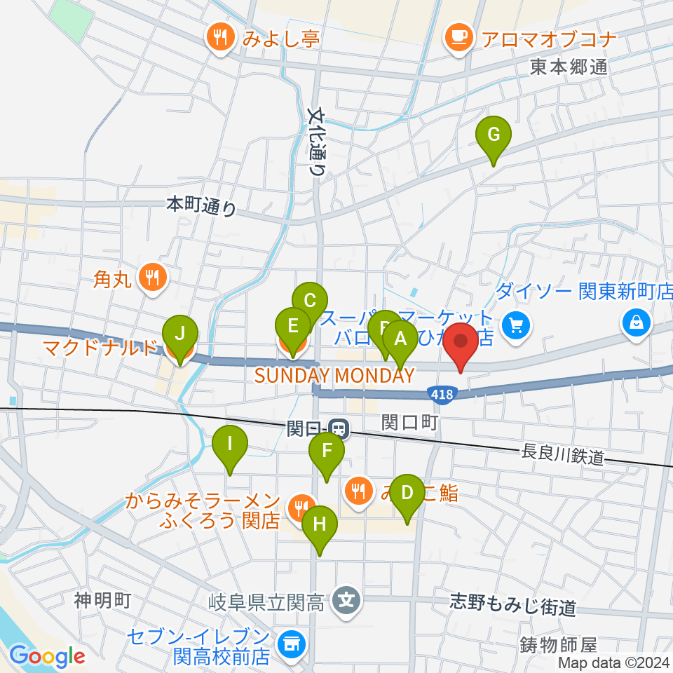 シノダ楽器 旭ヶ丘センター周辺のカフェ一覧地図