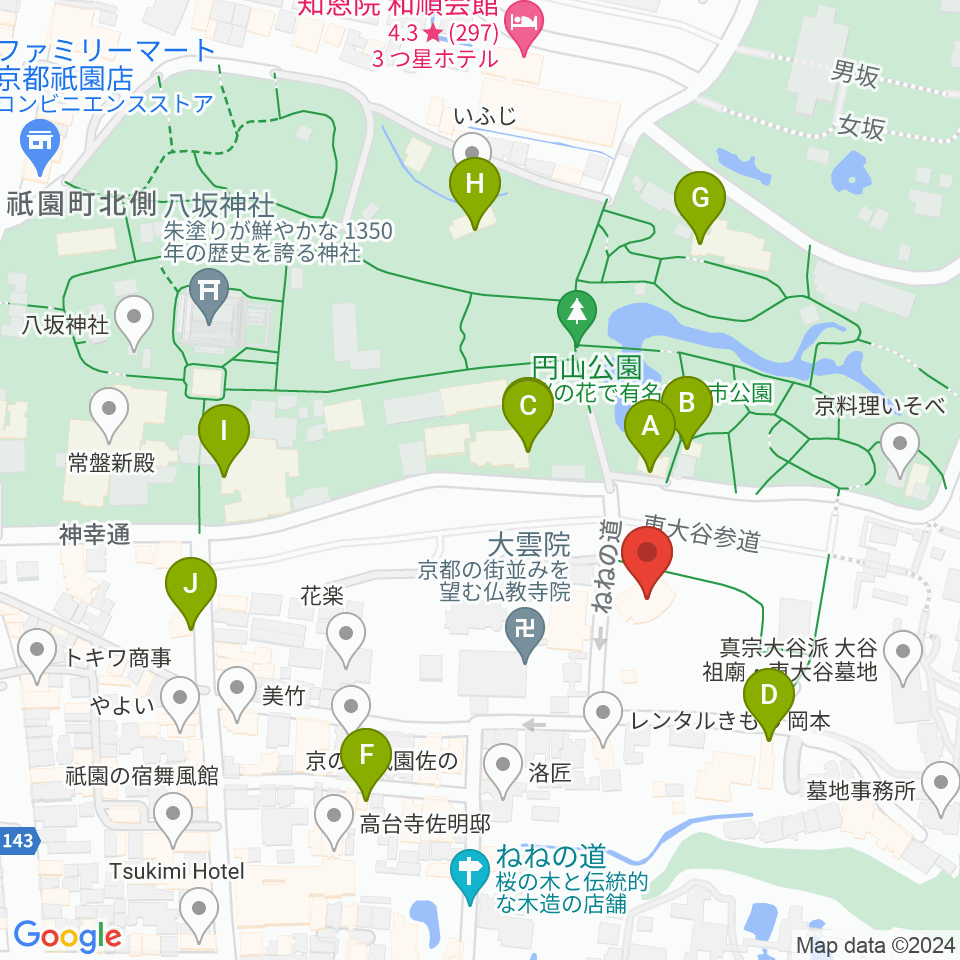 円山公園音楽堂周辺のカフェ一覧地図