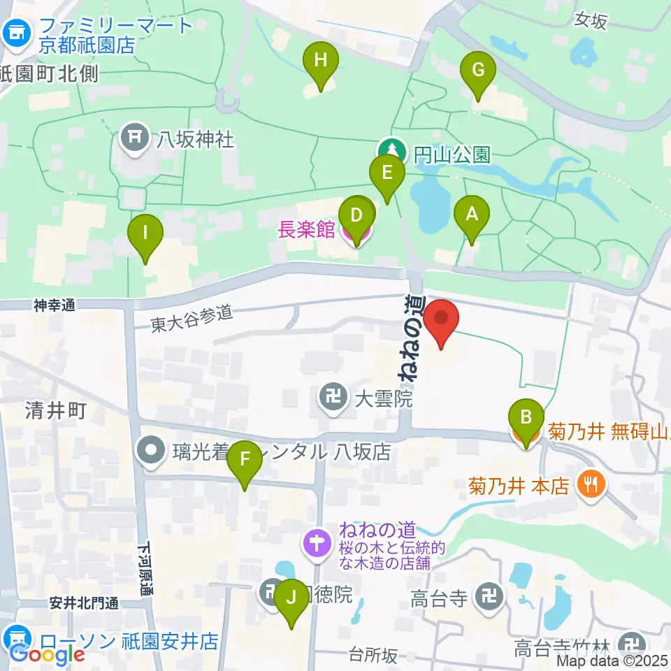 円山公園音楽堂周辺のカフェ一覧地図