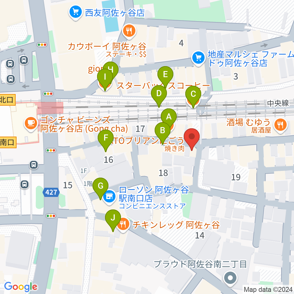 阿佐ヶ谷ハーネス周辺のカフェ一覧地図