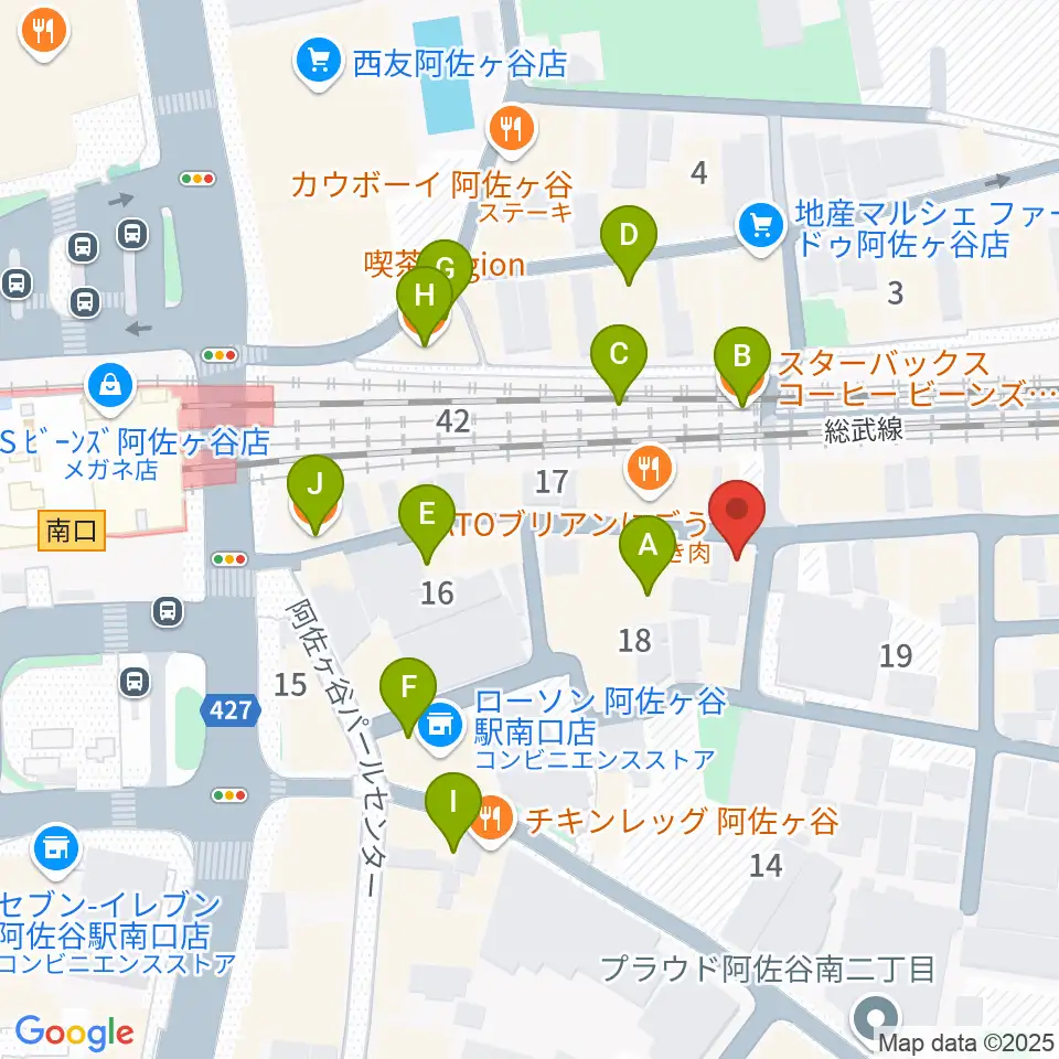 阿佐ヶ谷ハーネス周辺のカフェ一覧地図
