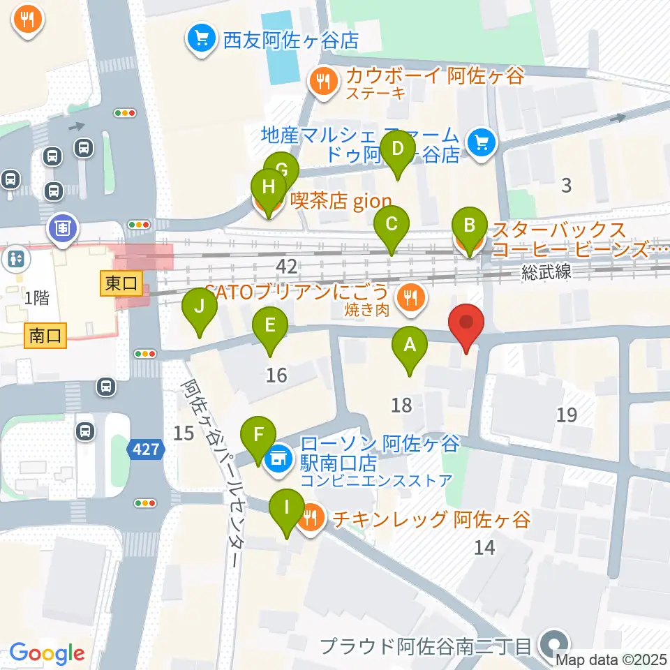 阿佐ヶ谷ハーネス周辺のカフェ一覧地図