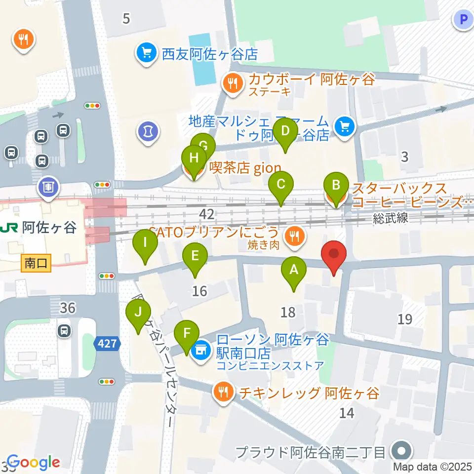 阿佐ヶ谷ハーネス周辺のカフェ一覧地図