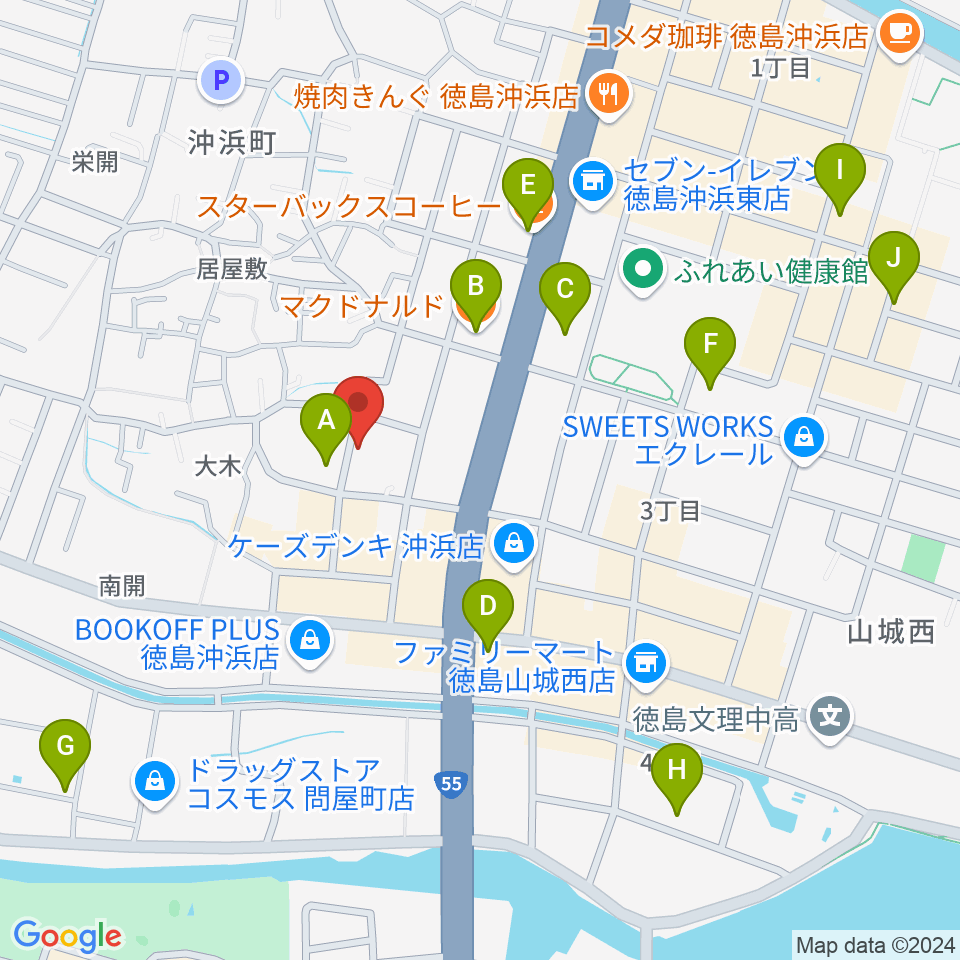 ユニスタイル沖浜周辺のカフェ一覧地図