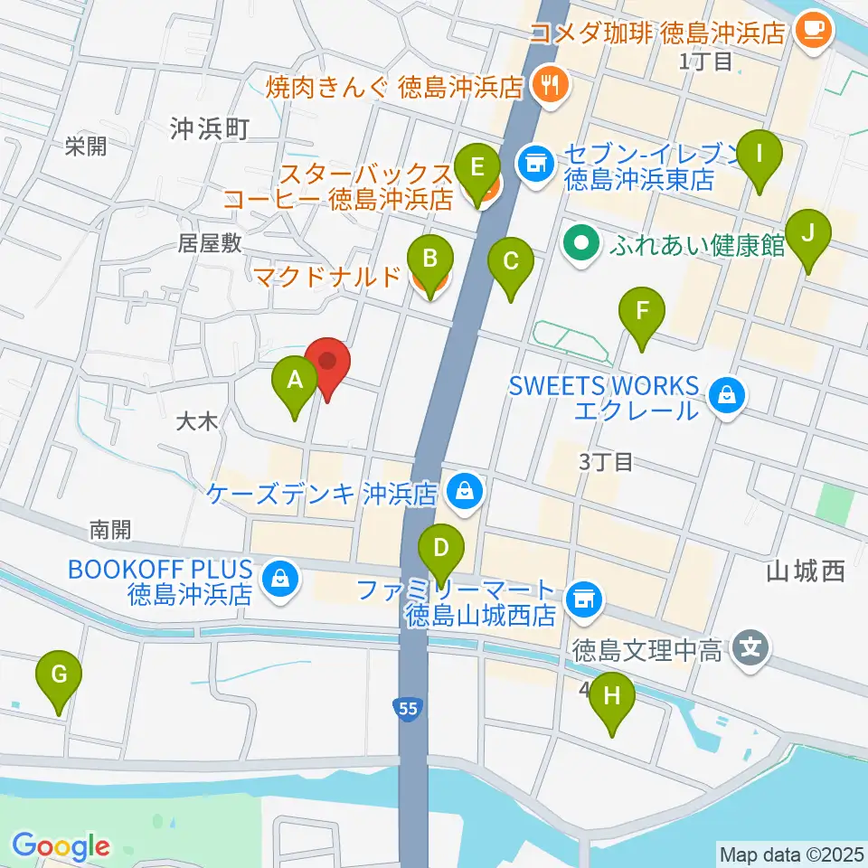 ユニスタイル沖浜周辺のカフェ一覧地図