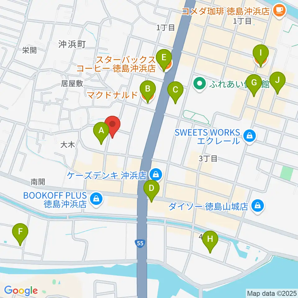 ユニスタイル沖浜周辺のカフェ一覧地図