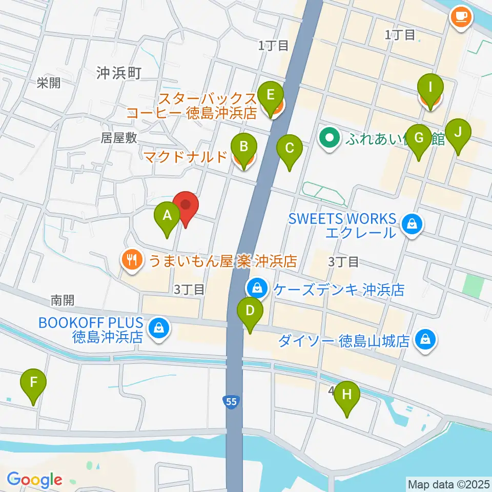 ユニスタイル沖浜周辺のカフェ一覧地図