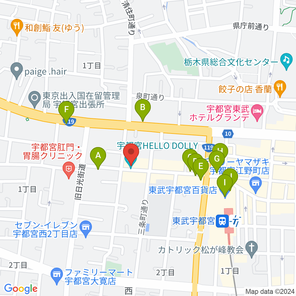 宇都宮HELLO DOLLY周辺のカフェ一覧地図