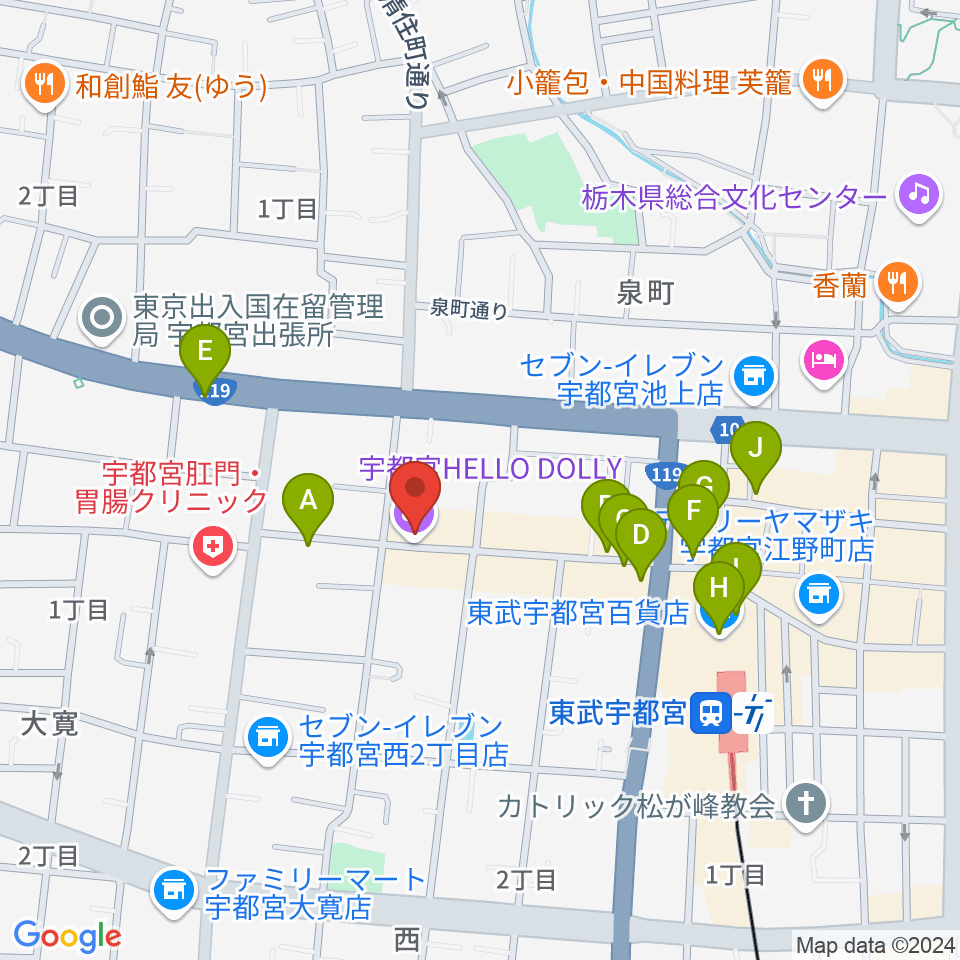 宇都宮HELLO DOLLY周辺のカフェ一覧地図