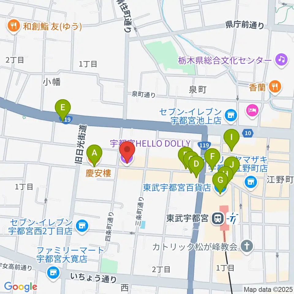 宇都宮HELLO DOLLY周辺のカフェ一覧地図