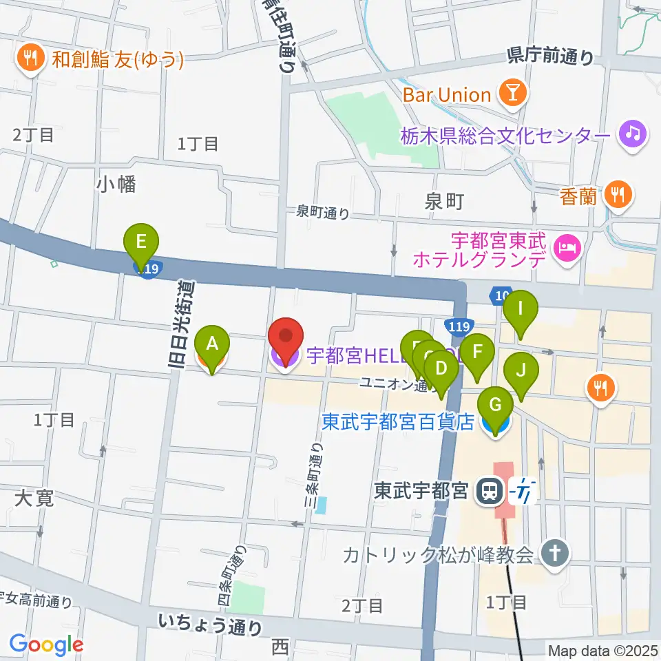 宇都宮HELLO DOLLY周辺のカフェ一覧地図