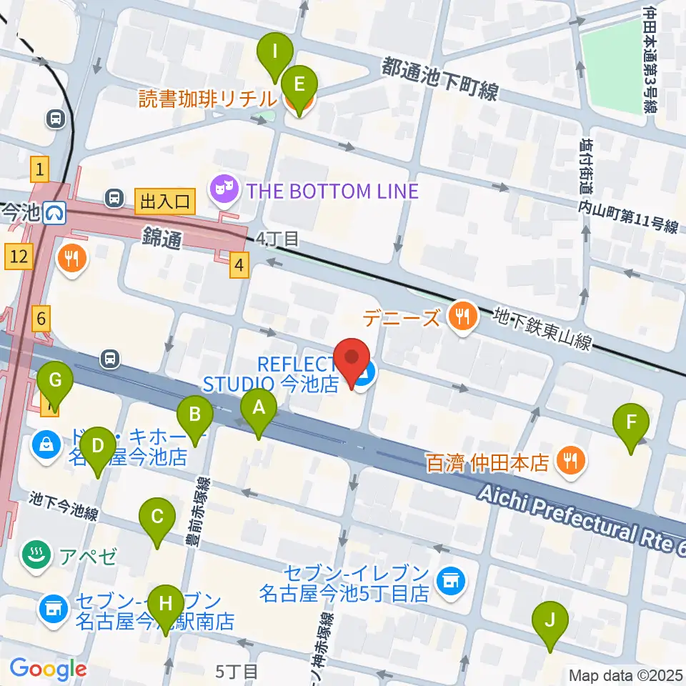 リフレクトスタジオ今池店周辺のカフェ一覧地図