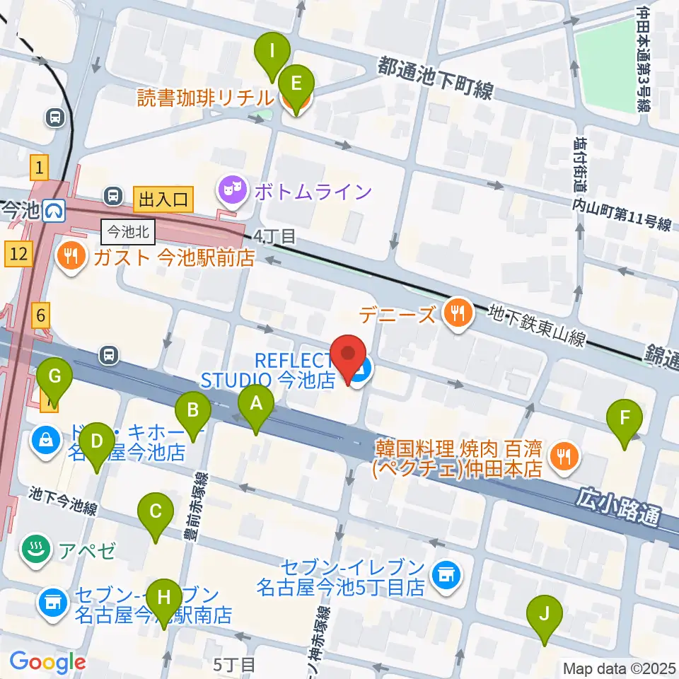 リフレクトスタジオ今池店周辺のカフェ一覧地図