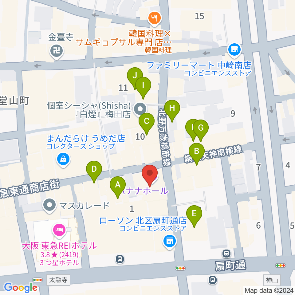 梅田ムジカジャポニカ周辺のカフェ一覧地図