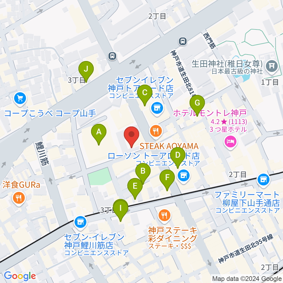 神戸三宮スタジオキキ周辺のカフェ一覧地図