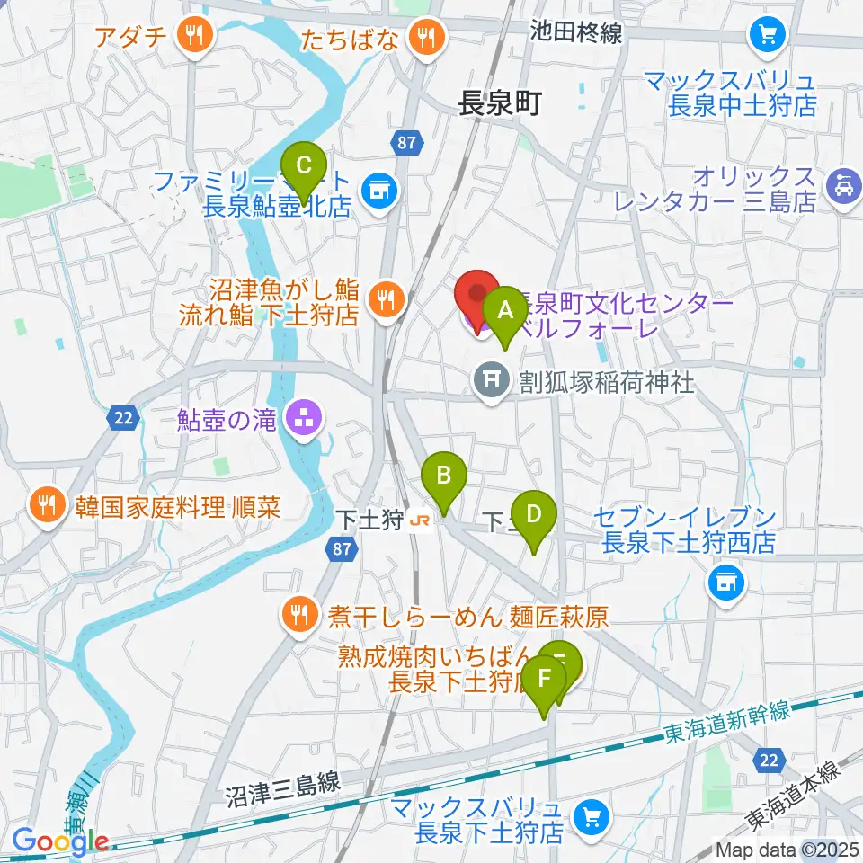 長泉町文化センター ベルフォーレ周辺のカフェ一覧地図
