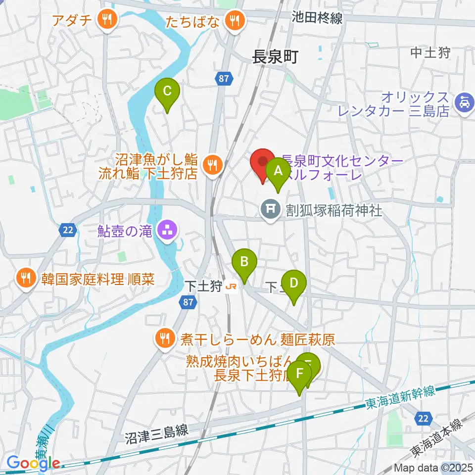 長泉町文化センター ベルフォーレ周辺のカフェ一覧地図