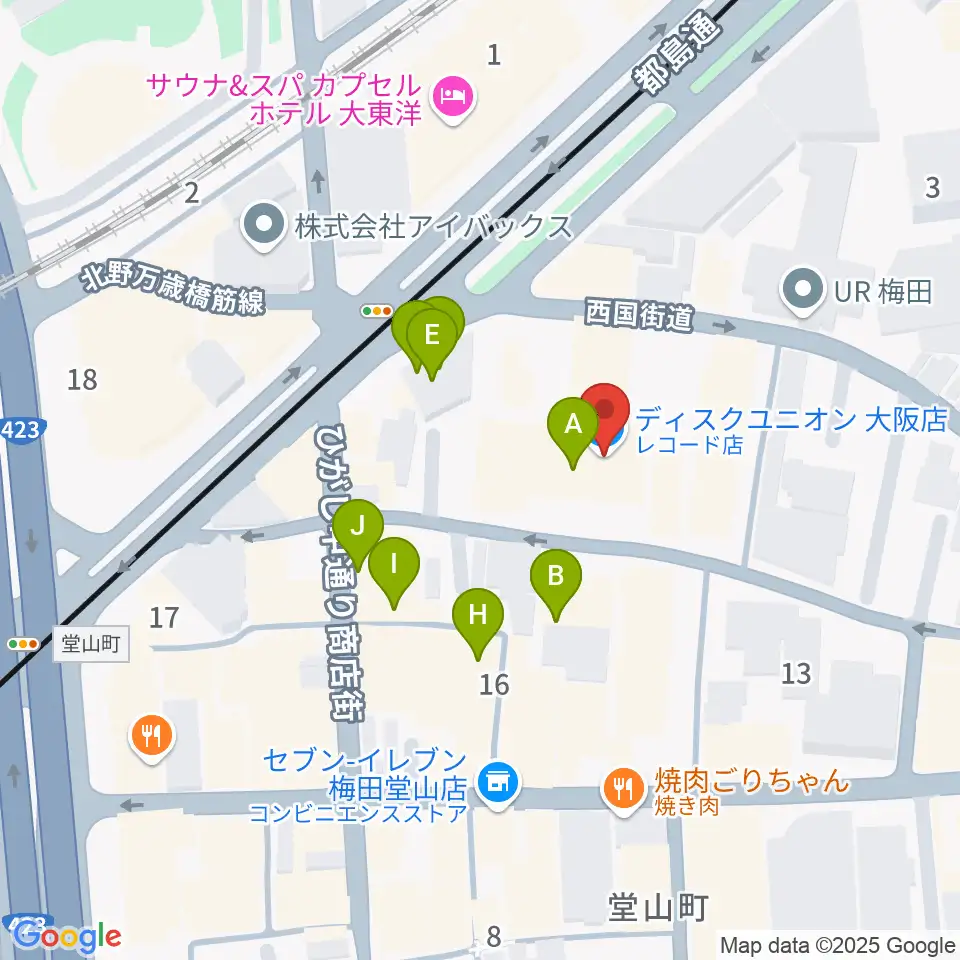ディスクユニオン大阪店周辺のカフェ一覧地図